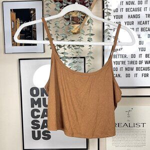 NWT BP by Nordstrom Brown Loose Fit Crop Ribbed Tank Size Large